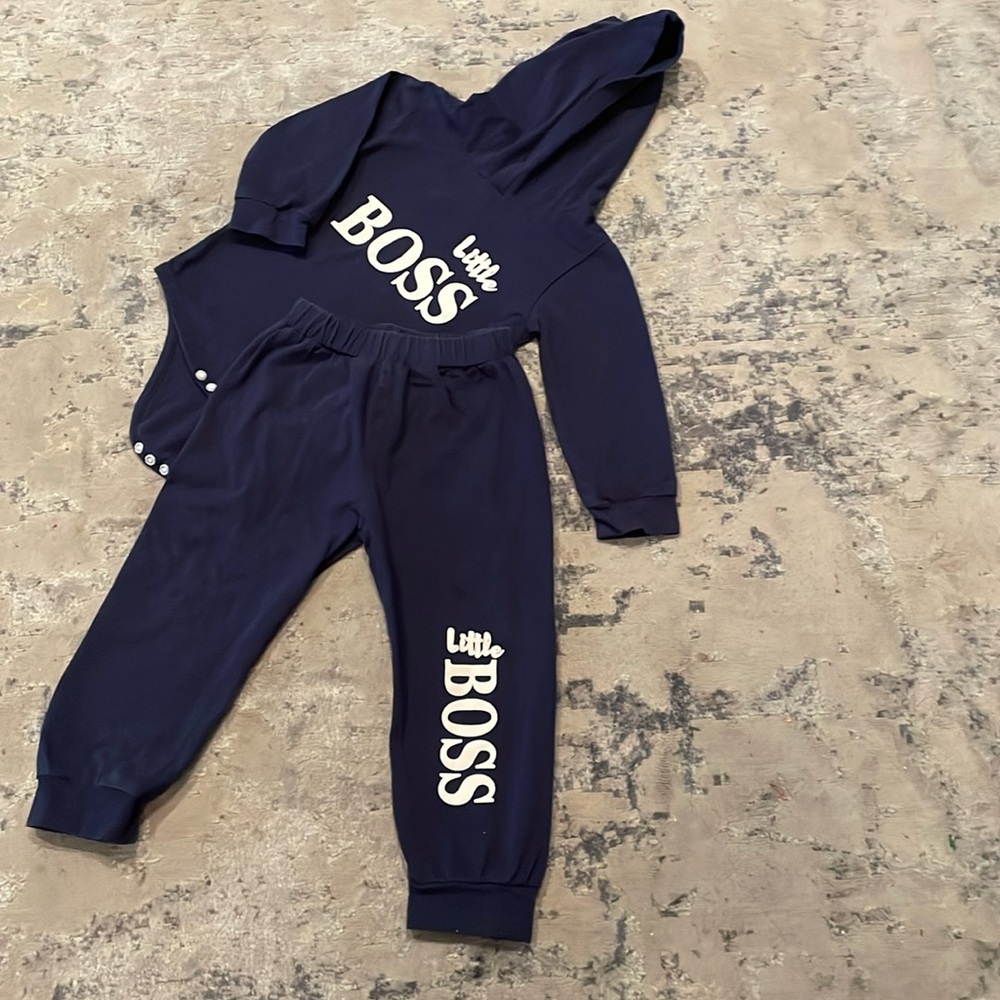 Onesie with hood and long pants set blue 18-24 months.